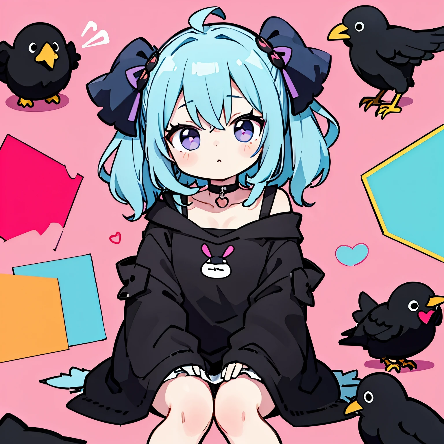 masterpiece, cute, catchy and pop crow, background simple pastel color