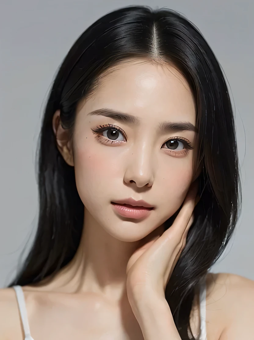 ((masterpiece、highest quality、genuine、Super detailed、High resolution、photorealistic、sharp focus、Live shooting、cinematic lighting))、high color saturation、high contrast、((Portrait of an amazingly beautiful woman、bust shot、focus from the chest up))、heavy makeup、smile、black eye、Detailed symmetrical and realistic face、short black hair、a room in the office、black business suit、Detailed depiction of hands