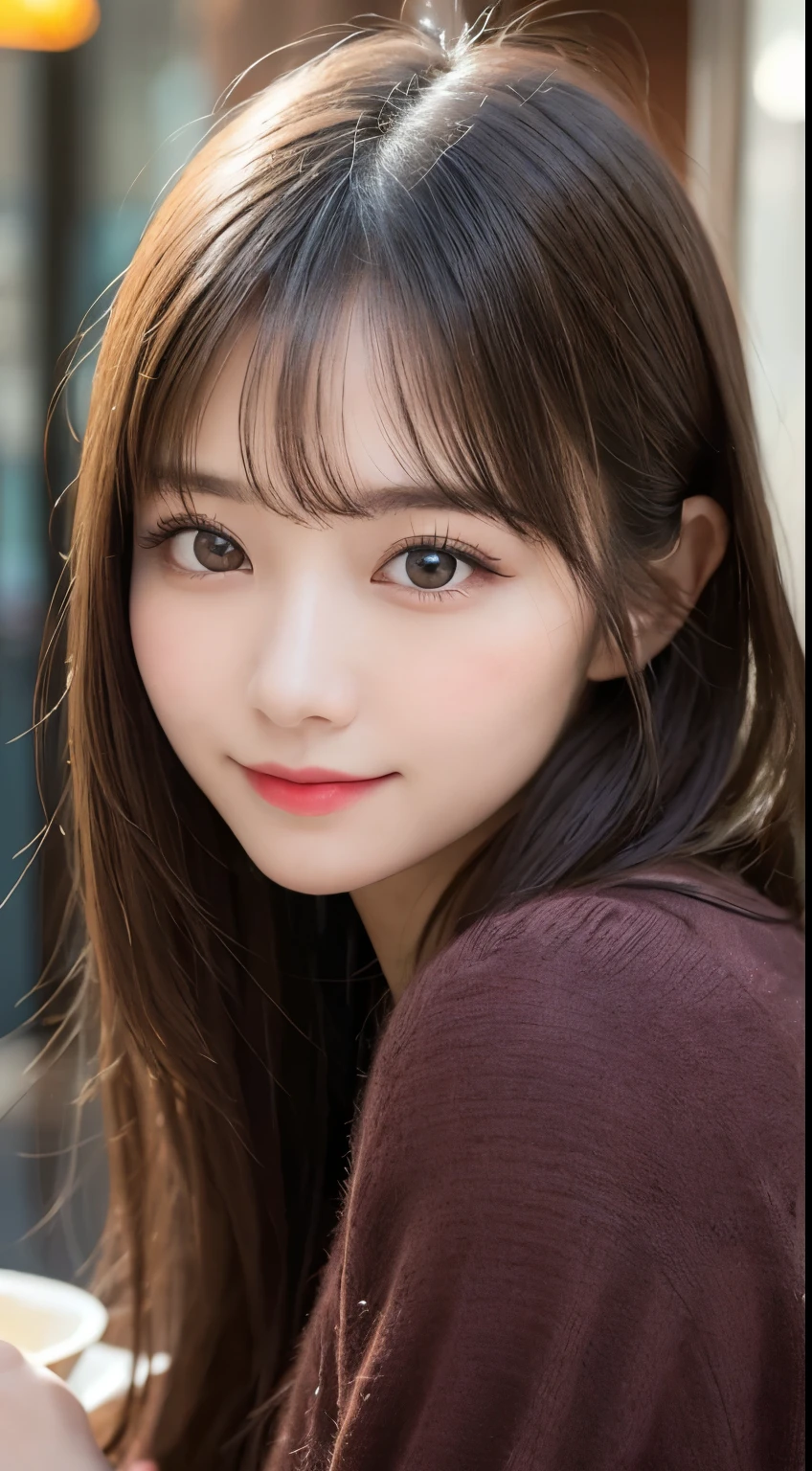 table top, highest quality, shape, Super detailed, finely, High resolution, 8k wallpaper, 完璧なダイナミックな構shape, beautiful and detailed eyes, Gorgeous black fluffy Tokyo winter clothes,ランダムなcute髪,,natural color lip, bold sexy pose,smile、20 year old girl、cute、sexy shot looking at camera,Always blur the background,perfect and beautiful face,Take only the face,Beautiful and dense face、slim face and style,Big eyes、Do gal makeup,small face