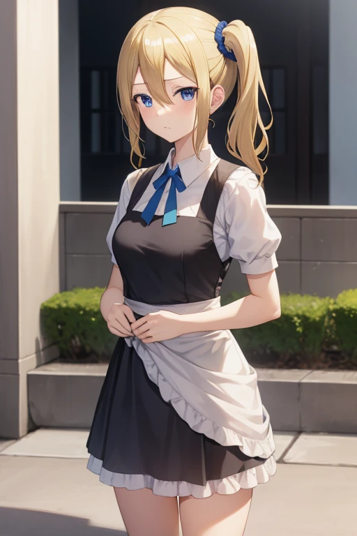 aihayasaka, ai hayasaka, blonde hair, blue eyes, blue Scrunchie, hair between eyes, hair Scrunchie, long hair, Scrunchie, side ponytail, side lock,
, (1 image of her wearing a maid outfit. 1 nude image)