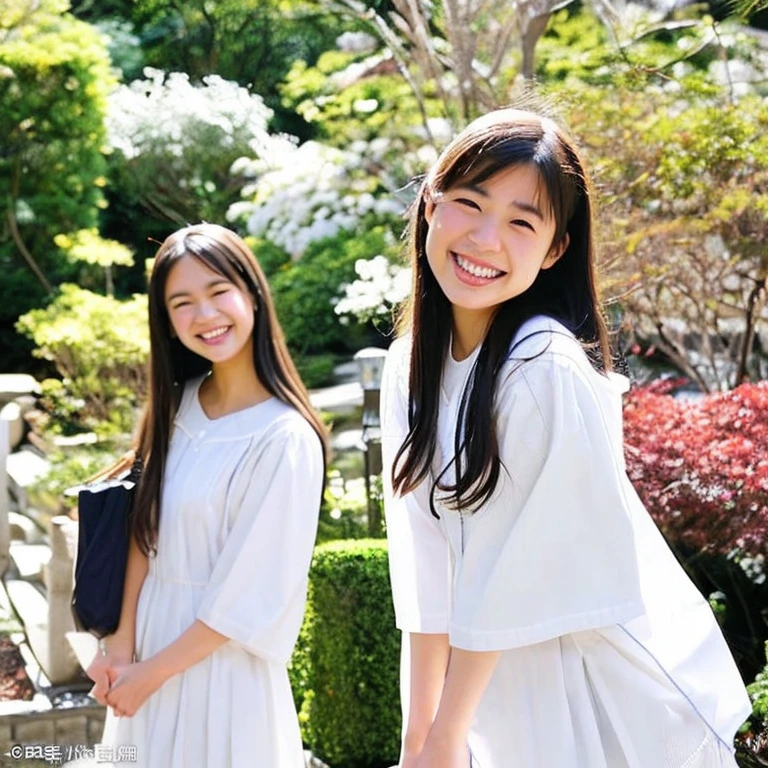 beautiful woman、live-action、Looks like the real thing、Perfectly double、white clothes、smile、優しいsmile、Moe、popular woman、white clothesを着ている、facing forward、Japan人、Japan、In the garden、university student