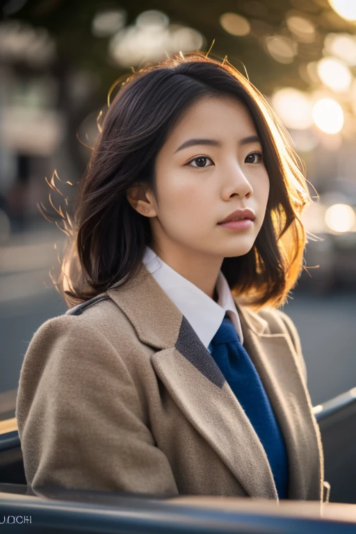 A girl named Tomoko, Wavy Hair, Brown Hair, 25 years old, Slender, sleepy, uninterrupted viewpoint, Backlight Flare, f/1.2, 50mm, Canon, UHD, retina, masterpiece, ccurate, anatomically correct, textured skin, super detail, high details, high quality, best quality, highres, 1080P, HD, 4K, 8k, business attire, pumps
