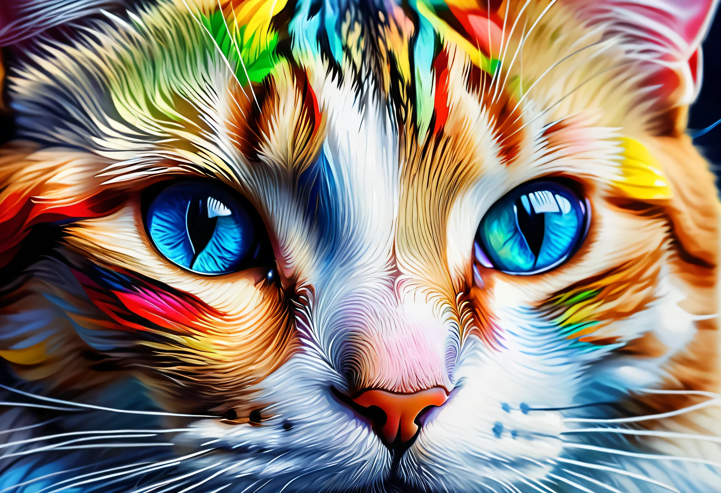 painting of a Cat with a colorful face and eyes, Airbrushing painting by Zahari Sograph, Trending with ArtStation, furry art, Beautiful art UHD 4K, 4K high-definition digital art, Cat. digital painting, 4k detailed digital art, digital painting highly detailed, beautiful digital artwork, detailed painting 4k, highly detailed digital painting