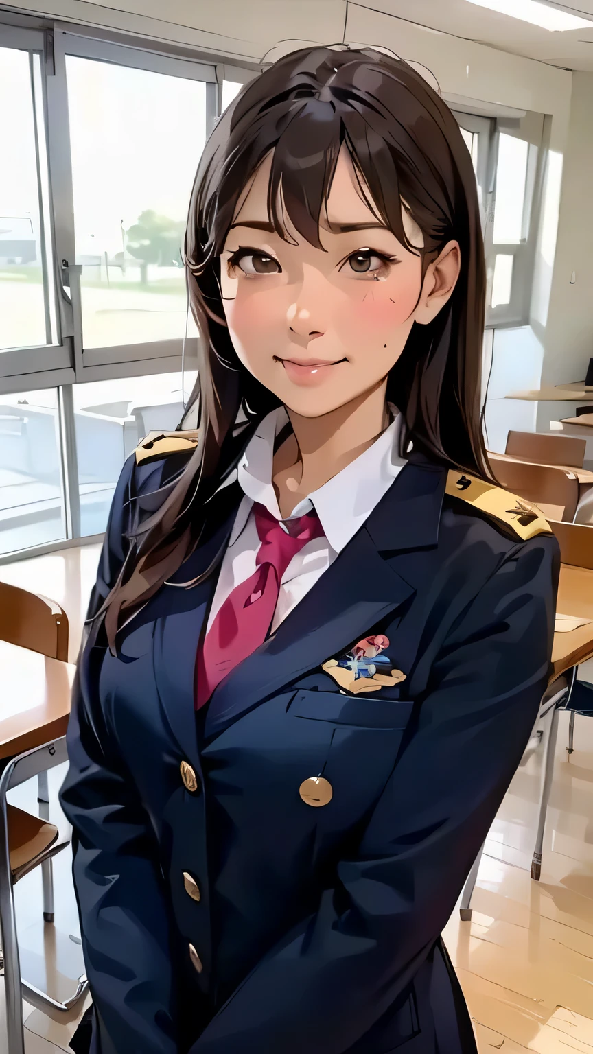 arafed asian woman in uniform posing for a picture in a classroom, wearing headmistress uniform, jk uniform, seifuku, misato katsuragi, girl wearing uniform, japanese model, uniform, the blouse you&#39;re wearing, japanese , 