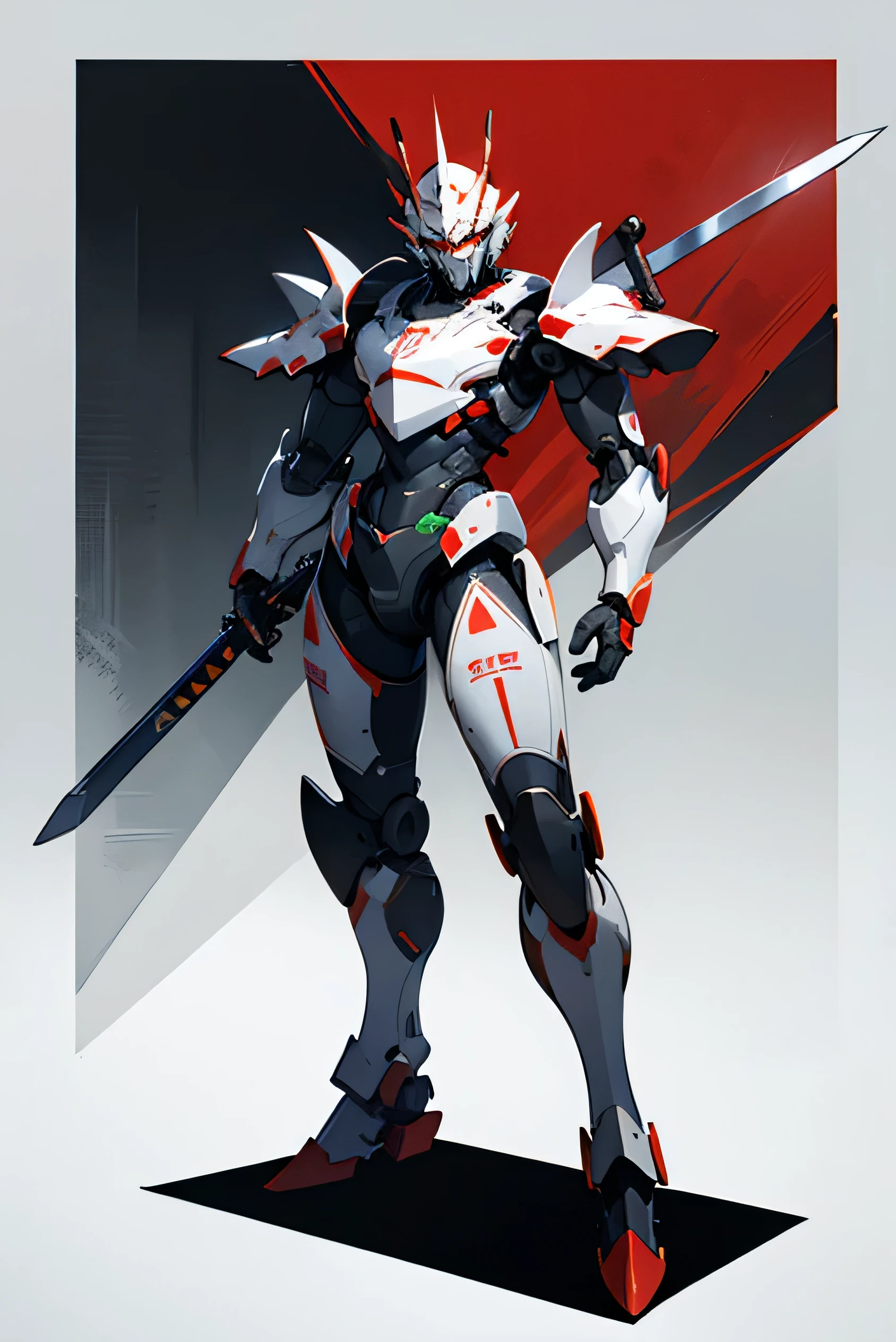 Humanoid, Robot, sword, knight, armor, man, red core, full body
