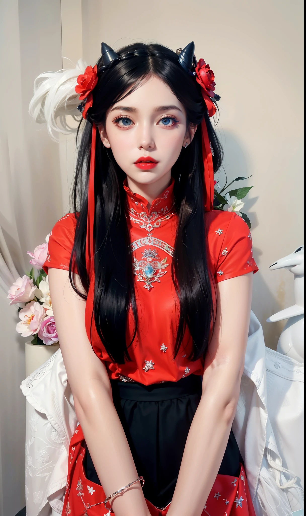 Royal sister,super detailed, Detailed face, movie stock photography , Portrait 400, F1 camera lens.6, colorful, surreal, Realistic texture, dramatic lighting, film alembic 800 (8K, original photo, better quality, masterpiece: 1.2), super detailed, (highly refined skin: 1.2), 8K Ultra HD, SLR camera, soft light, high quality.Frozen queen,Succubus,fallen angel,blue pupils,Apply red lipstick,Have tattoos,The tattoo is very three-dimensional,Gorgeous and intricate tattoo designs,dark blue pupils
