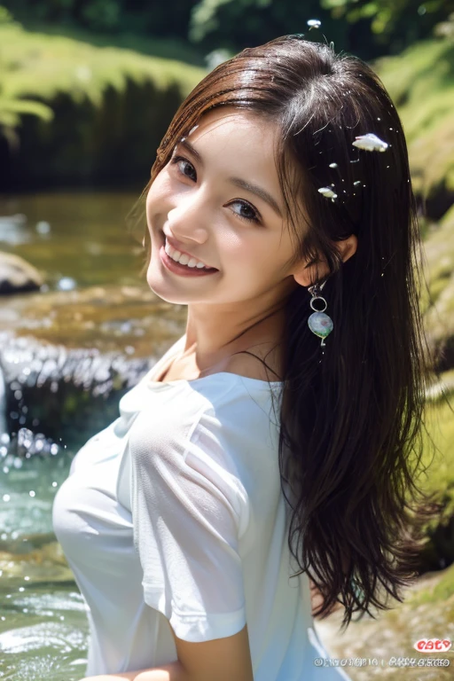 Eru))、(soft natural light)、((in the deep forest(mountain stream))、((water droplets))、((Realistic water、clear water))、((sexy pose))



最high quality、high quality、best image quality、8K、最High resolution、High resolution、最high quality、masterpiece、Realistic human body in every detail、Realistic skin in every detail、Realistic face in every detail、Realistic eyes down to the details、Realistic lips in every detail、Realistic teeth in every detail、Realistic ears down to the last detail、Realistic hair down to the last detail、Realistic arms down to the last detail、Realistic reproduction of every detail、Realistic fingers in every detail、(fine hands、thumb１reference４)、Realistic feet in every detail、((beautiful japanese girl))、(japanese model),((25 year old beauty)),(((whole body)))、((big breasts))、wet hair、
((Long T-shirt dress))、waterfall壺、(water droplets)、((wet clothes))、(((Clothes are soaked)))、((肌が透けて見Eru))、(transparent nipples)、(Soft Breasts),rapids、waterfall、(Intense splash)、cute face、droopy eyes、A happy smile、Kicking the water with your feet,attractive woman,They look like they are having fun.