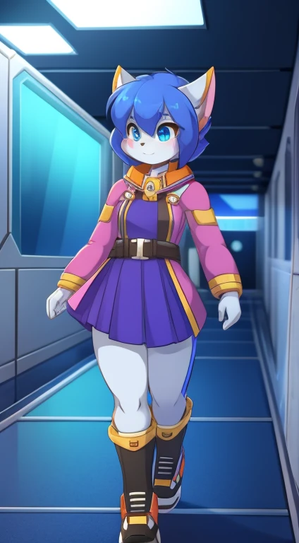 A spaceship promenade has a cute girl strolling around