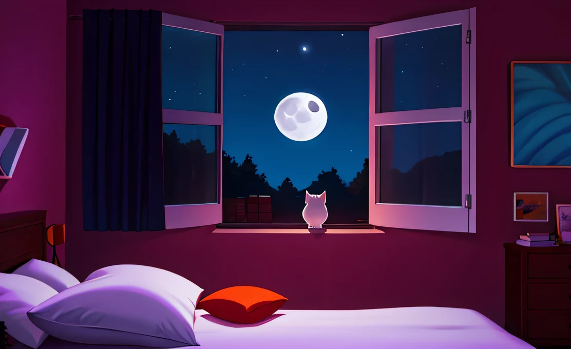 Create the image of Siri Kascudo from the cartoon Bob Espodo dominating in a bed, night environment with a full moon, the lighting in the room where he sleeps is very low, lit only by the moon seen in the window, a 1 dollar painting on the bed