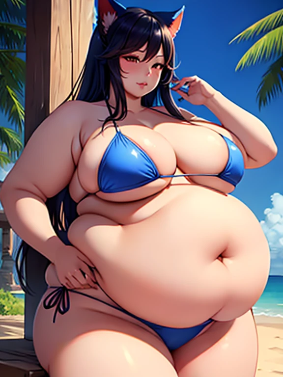 Ahri, bikini, bbw, Big Fat bloated belly, obese