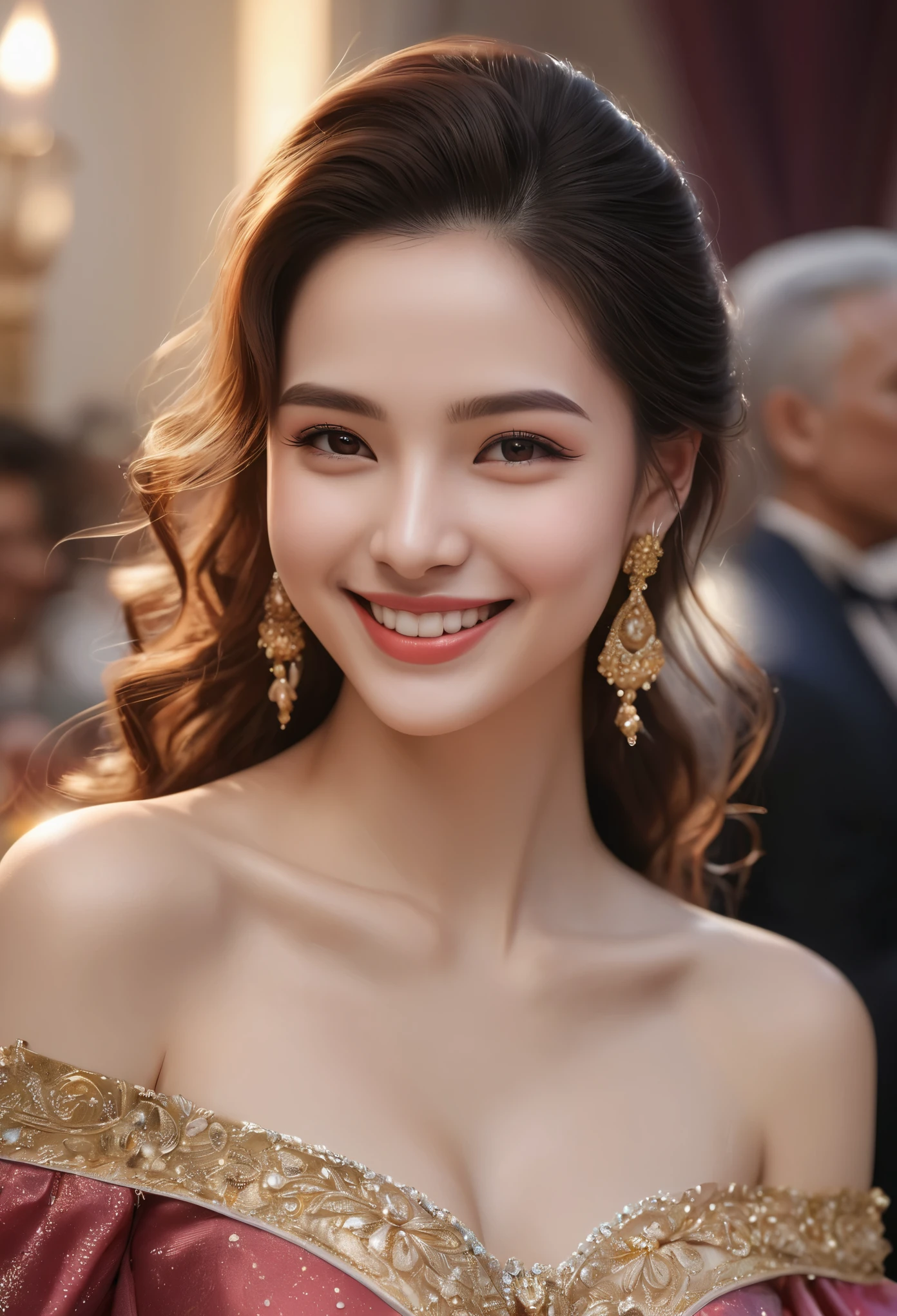 1girl, offshoulder, light smile, shiny skin, best quality, masterpiece, (photorealistic:1.4)