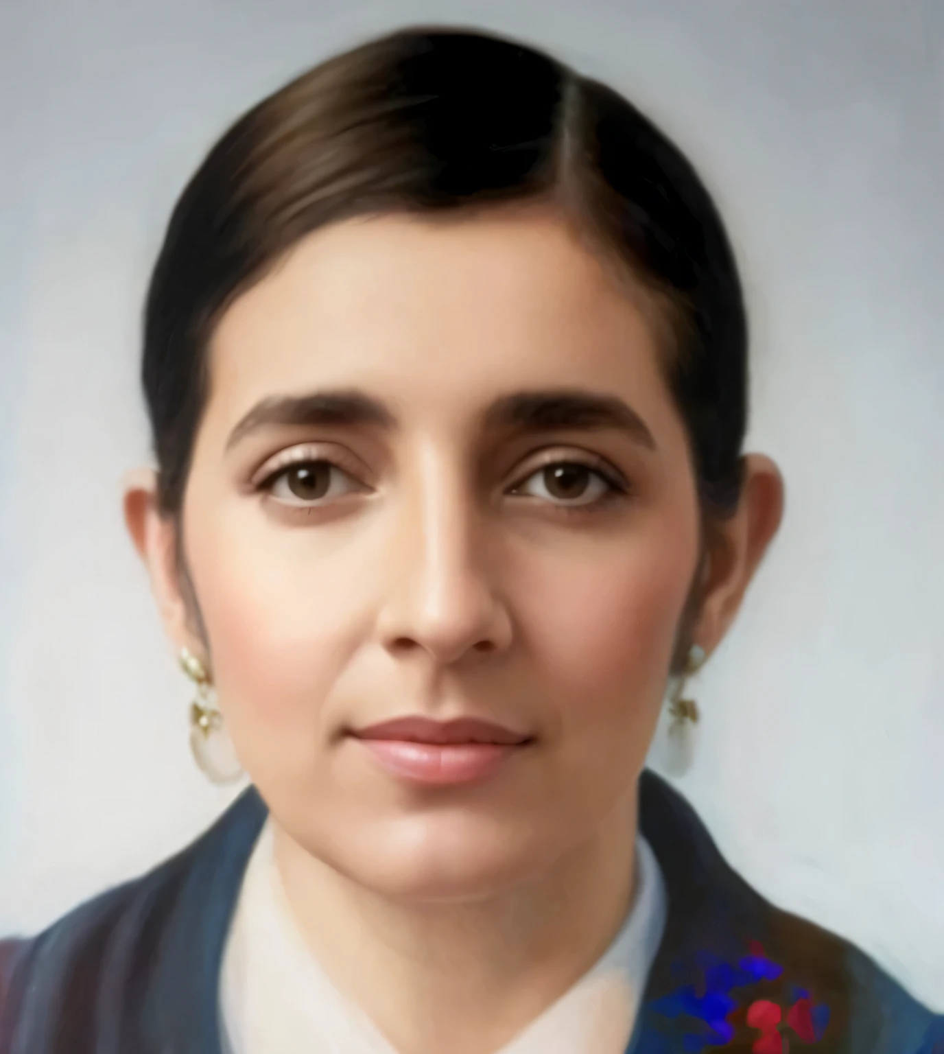 Arafed foto de una mujer con un vestido floreado y un collar, Retrato en color, inspired by Anna Füssli, in an oil painting style, Una foto coloreada, Retrato detallado en color, Retrato de estudio en color, Retrato al estilo de Craola, Se parece a Ebru Sahin, Foto de retrato realista, Foto coloreada, transformation portrait, Retrato detallado