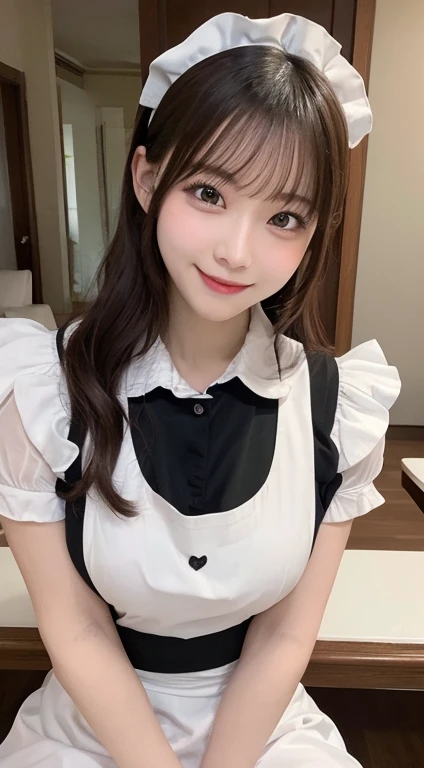 table top, highest quality, shape, Super detailed, finely, High resolution, 8k wallpaper, 完璧なダイナミックな構shape, random sexy pose,big breasts,whole body,maid,maid服,smile