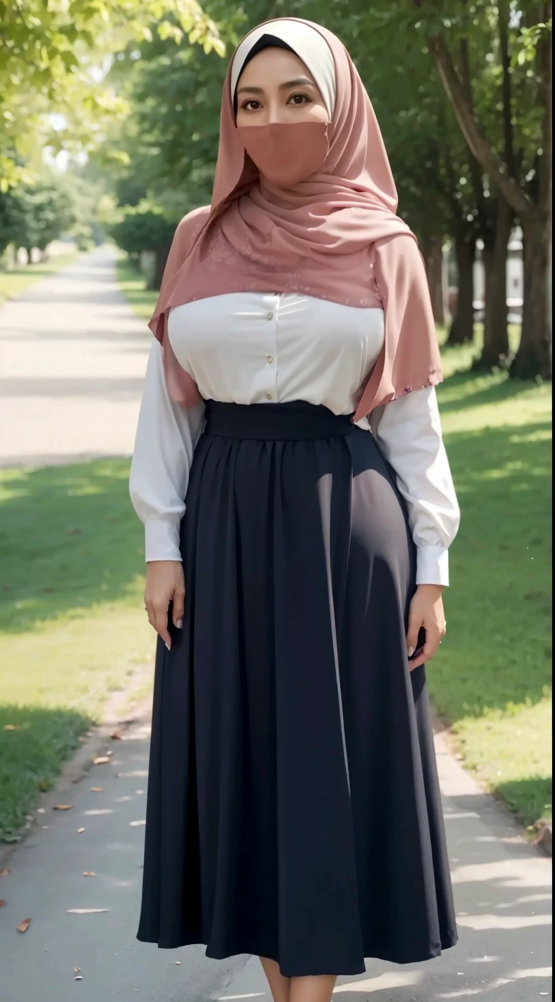 50 years Old, Hijab Indonesian mature woman, Big Tits : 66.9, Gamis, Breast out from her clothes : 1.9, at doctor office, Dark light, at Nighttime