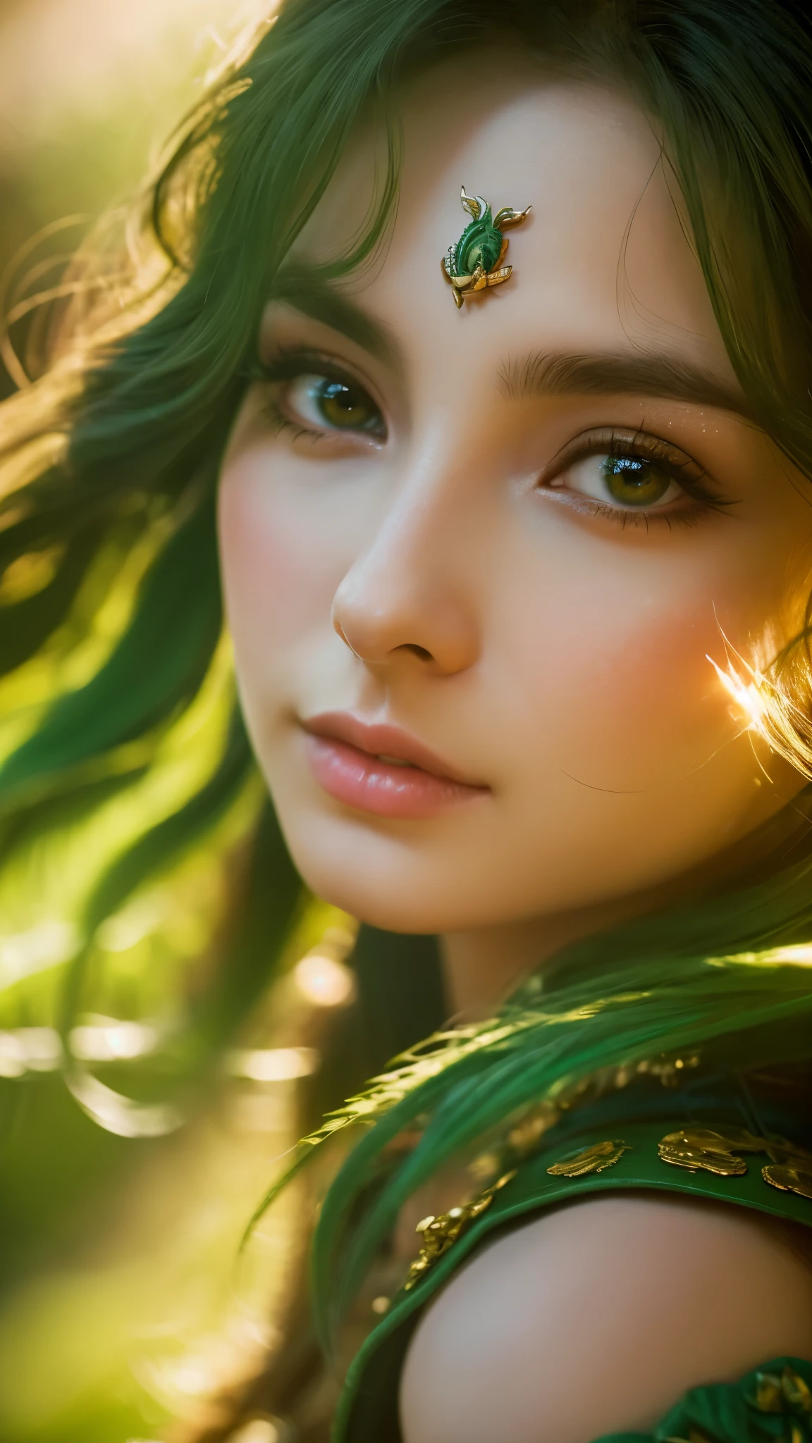 portrait,Detail view, girl,detailed and beautiful eyes,beautiful detailed lips,highly detailed eyes and face,long eyelashes,Moderate:oil,fantasy setting,dragon,small dragon,flying dragon,mysterious forest,rich green,enchanting atmosphere,(highest quality,4k,High resolution,masterpiece:1.2),Super detailed,realistic:1.37,Bright colors,warm tones,soft lighting