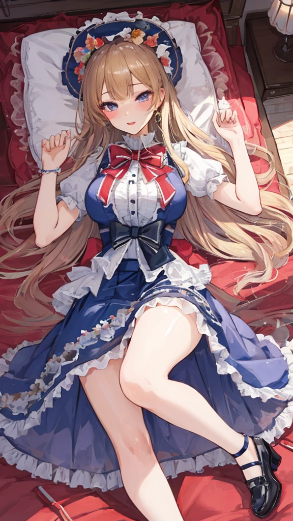 beautiful long blonde hair open your legs open your legs Shyness Watery eye Tears overflow from my eyes small tits maid lift up skirt fullbody Low - Angle sleeping in bed