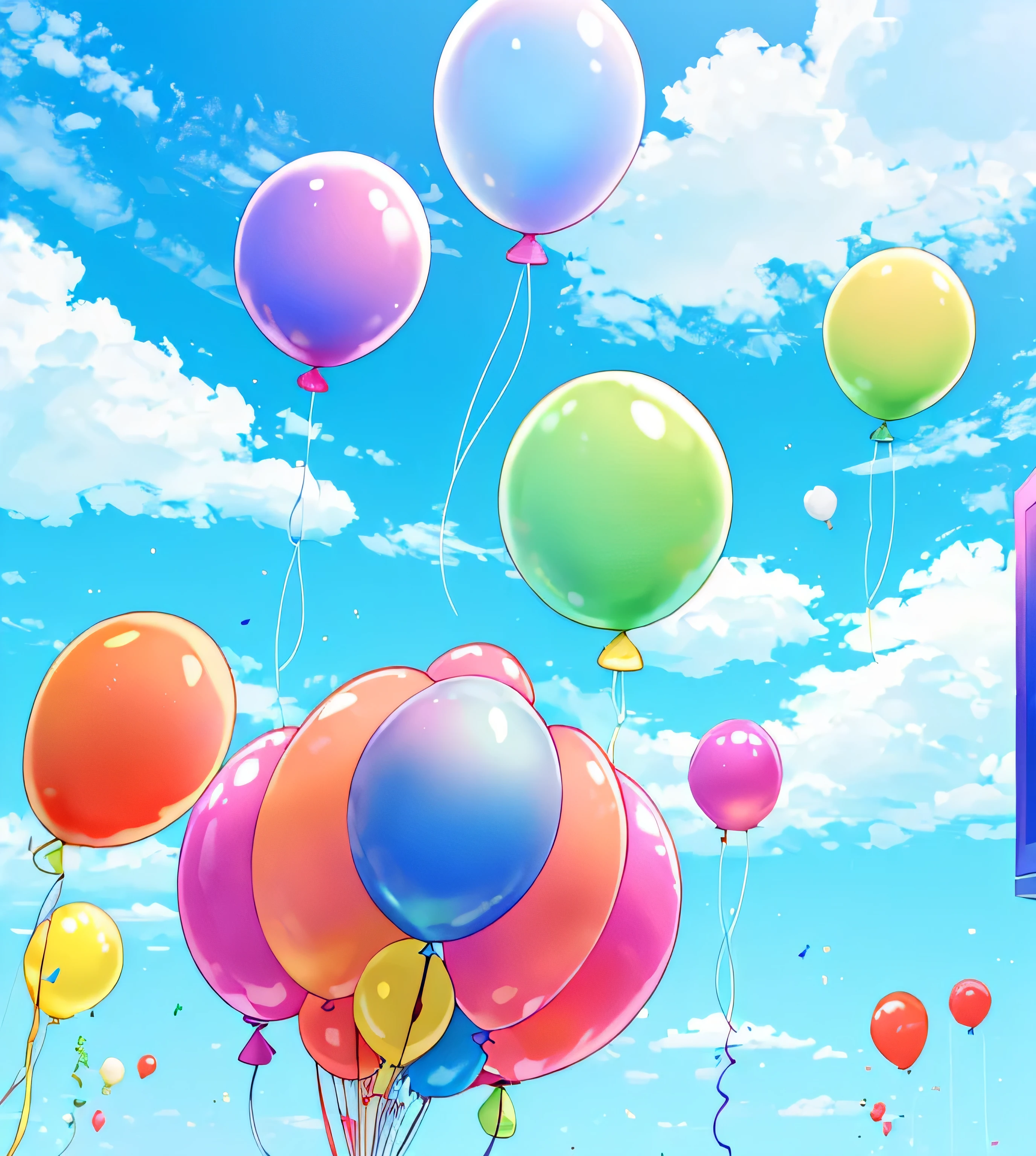 (((Super masterpiece, super highest quality, 16K, very delicate and beautiful)))), Pure white background, many (more than 100) small balloons flying, red, blue, light blue, yellow, green, (Balloons of various colors, colorful, various sizes, balloons filling the screen), {{{(((No people, no people, no people)))}}}, ((background only), from a distance perspective, many colorful balloons fly across the screenreen), No people, ((background only), Distant perspective, Many colorful balloons flying filling the screen