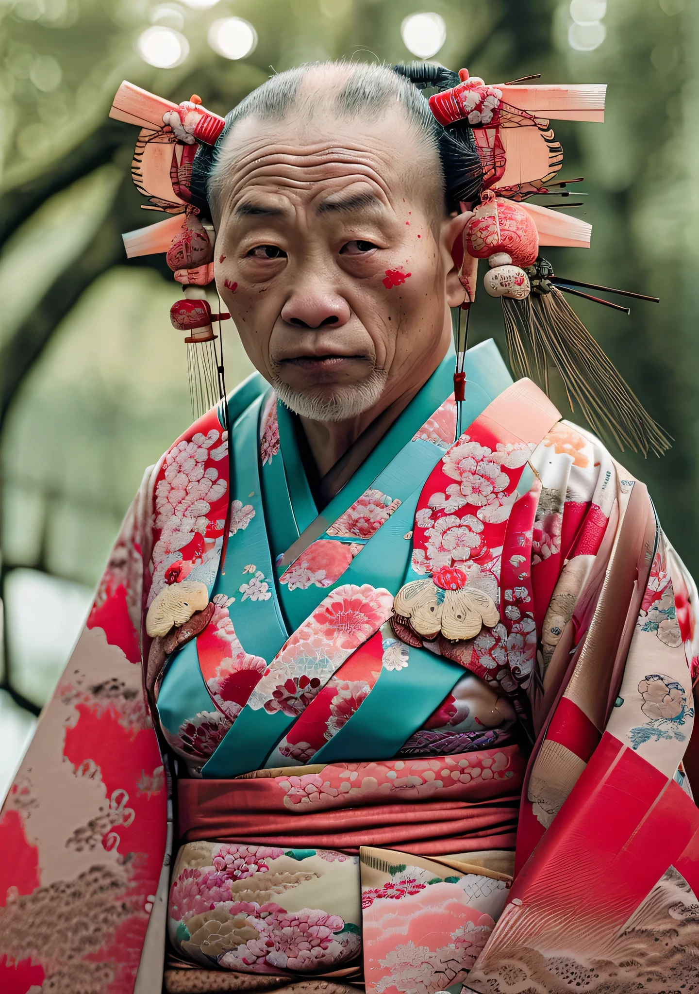 Close-up cleavage：Pig Man mixed blood warrior photo，8K，Legend of Zhu Bajie，There are scars on the face，((Japanese kimono:1.5)),Expressions of anger,Chop on the hand，top quality, light, threatening gesture, fierce look, epic atmosphere,, (((full-body shot))), ((intricate details)), Japanese Trade Zone, ((intricate details, Ultra-detailed)), incandescent lamp, movie shot, vignette, Bokeh effect background, (full-body shot).