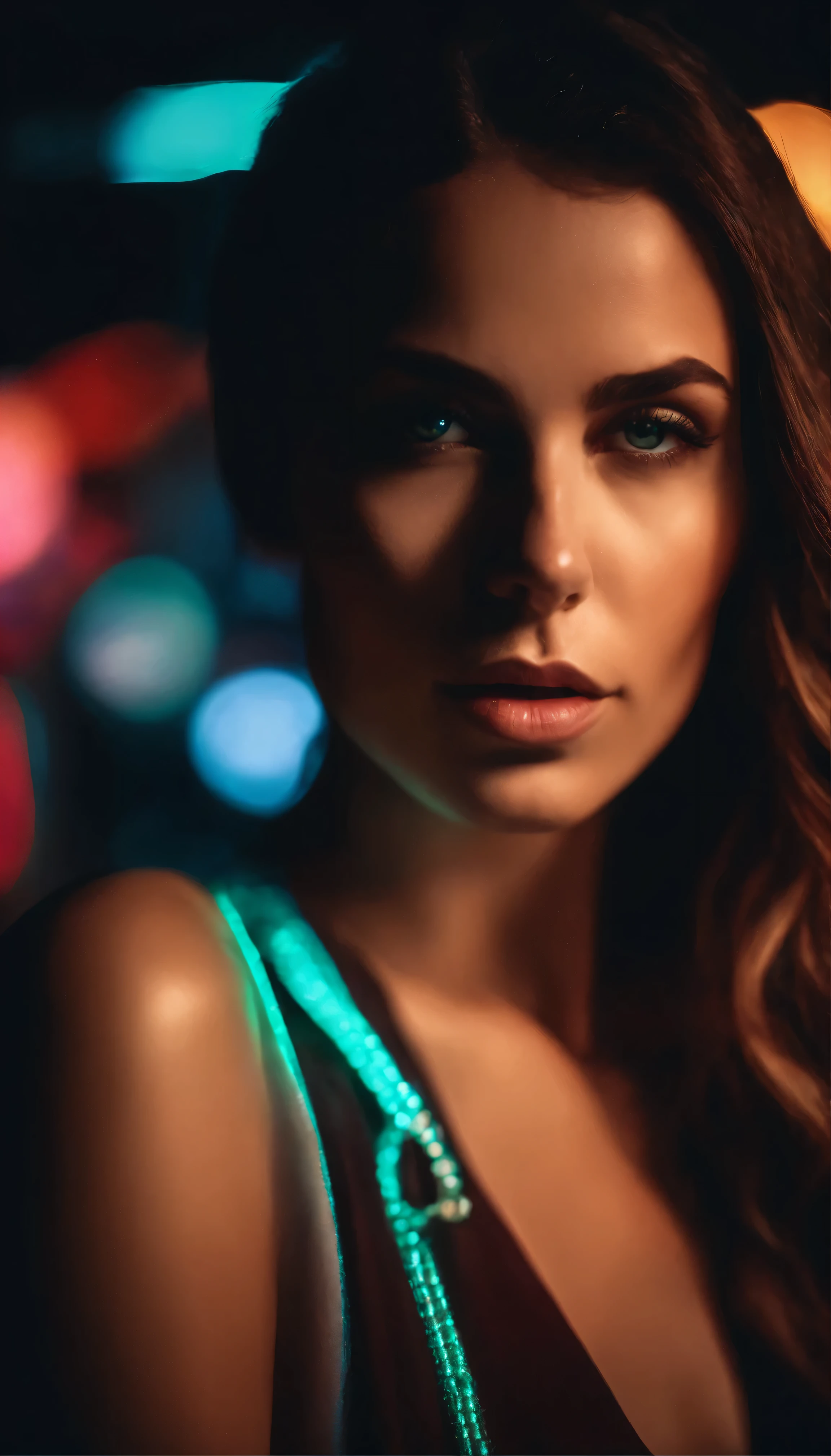 fashion portrait color photograph, woman, neon lights