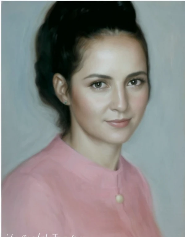 Arafed foto de una mujer con un vestido floreado y un collar, Retrato en color, inspired by Anna Füssli, in an oil painting style, Una foto coloreada, Retrato detallado en color, Retrato de estudio en color, Retrato al estilo de Craola, Se parece a Ebru Sahin, Foto de retrato realista, Foto coloreada, transformation portrait, Retrato detallado