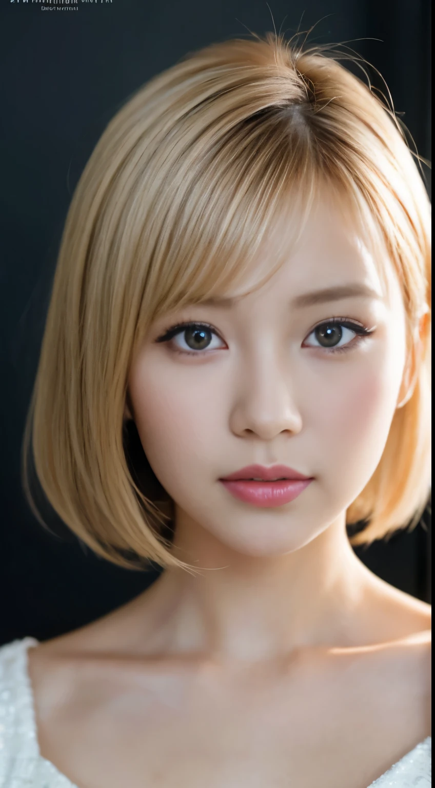 (8K, realistic, Raw photo, highest quality: 1.4),(japanese women),medium hair,Supermodel,24 year old girl、(Blonde medium shorthair),mouth is slightly open, stunned look, close up of face, alone, cute, Photo shoot by a professional photographer,blur the background,right in front of, Sophisticated, (Eye and face details:1.0), beautiful flowing hair,I am proud