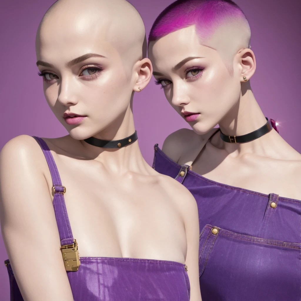 (masterpiece, best quality:1.2), Very short hair, alone,Purple pink,Rouge light makeup(((Bald)))(Buzz cut)