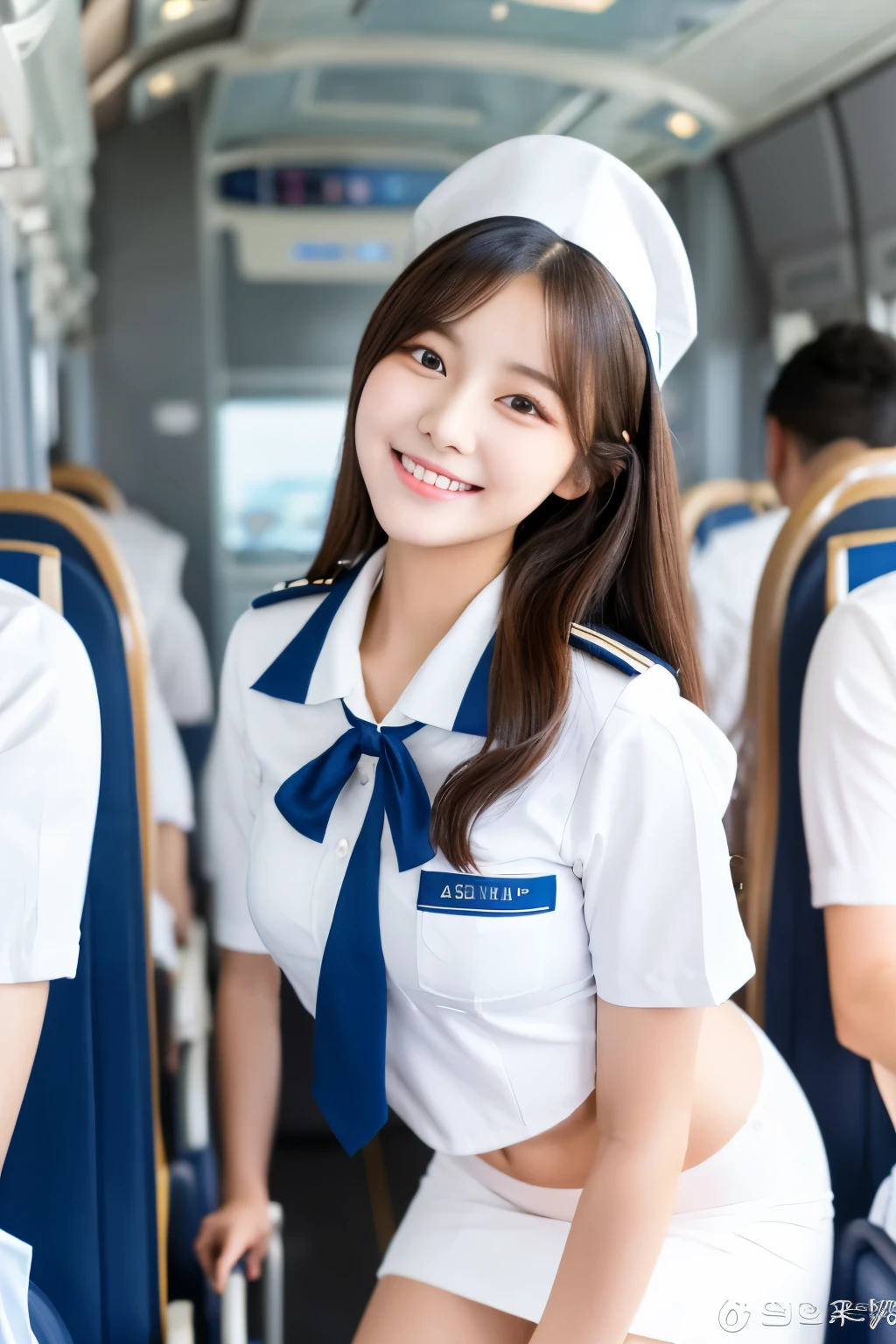 22 years old with a cute idol-like face　Occupation: Flight Attendant　Gentle and cute　smile gently　Medium size bust　She lifts up her uniform skirt to show her white panties to the passengers.　Raw photo　genuine　real　Life　　Do not display copyright