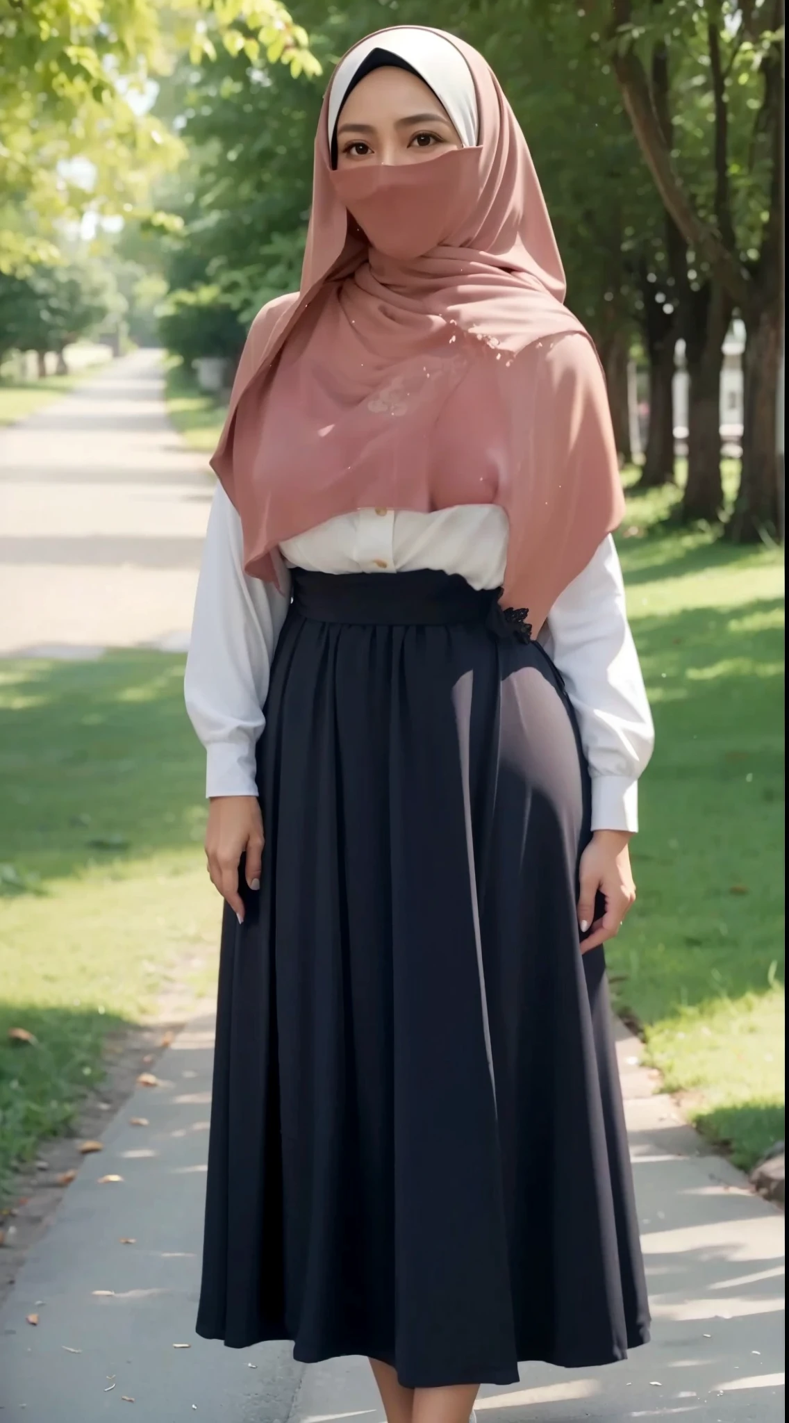 50 years Old, Hijab Indonesian mature woman, Big Tits : 66.9, Gamis, Breast out from her clothes : 1.9, at doctor office, Dark light, at Nighttime
