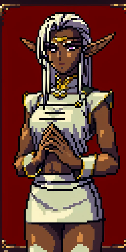 pirotess female dark elf, hands behind body