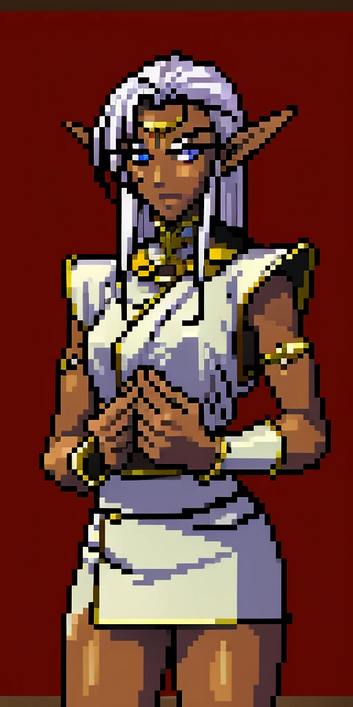 pirotess female dark elf, hands behind body