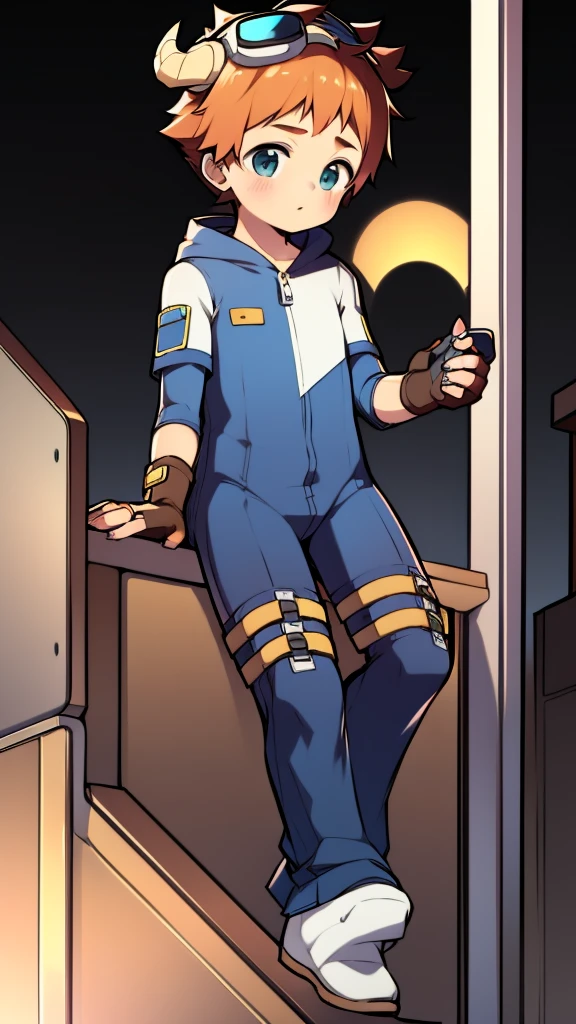 2D boy Shota,One-piece mountaineering suit,Slim, healthy body,Put the headphones on your head,stand up,goggles,Cat ear,happy,Sailor collar,Lovely,Love,Short sleeve