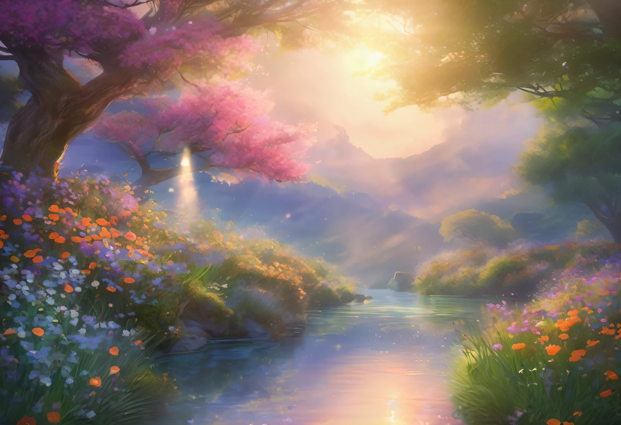 (best quality,4k,8k,highres,masterpiece:1.2),ultra-detailed,(realistic,photorealistic,photo-realistic:1.37),beautiful landscape,mesmerizing,ethereal,filled with happiness and luck,Minsha art,pastel colors,soft lighting,serene atmosphere,peaceful vibes,nature's embrace,ethereal glow,blissful serenity,harmonious blend of colors,breathtaking view,bringing joy and serendipity,fantastical dreamscape,magical aura,euphoric sensation,endless possibilities,whimsical elements,dream-like ambiance,enchanted beauty,dazzling spectacle,rays of warm sunlight,gentle breeze caressing the scenery,tranquil haven,charming details that captivate the eyes,relaxing and invigorating,pure bliss,heavenly sanctuary,majestic and awe-inspiring,serene and inviting,life's magical moments,radiant and uplifting,calm and serene.