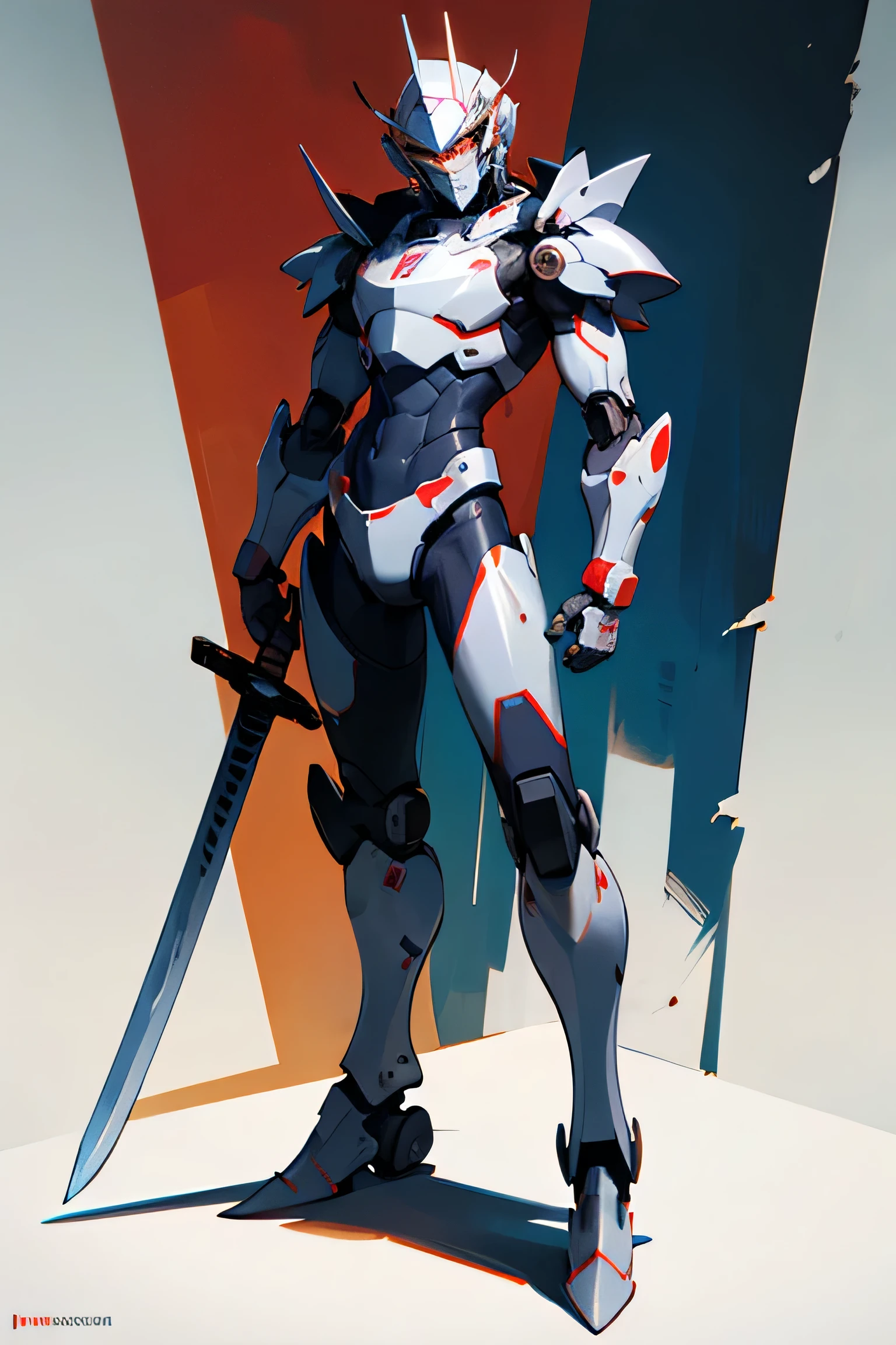 Humanoid, Robot, sword, knight, armor, man, red core, full body