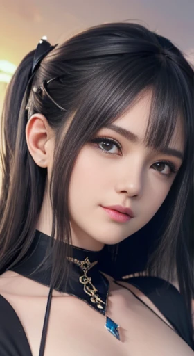 obra-prima, 1 lindas garotas, detalhes, olhos inchados, maximum quality, Super high resolution, (Realidade: 1.4), Fotografias originais, 1 garota em, Lighting de filme, (Um sorriso:0.6), Japanese, Asian Beauty, coreano, apropriado, muito extremamente lindo, Rosto jovem, Lindas peles,cabelo loiro、 Esbelto grande, black sweater、fundos ciberpunk, (Um hiper-realista), (Lighting), (high resolution), (8k), (altamente detalhado), (The best Lightingns), (olhos lindamente detalhados), (ultra-detalhado), (papel de parede), (Rosto detalhado), olhando para os espectadores, bem detalhado, Um rosto detalhado、sombras profundas、Discreto、pureerosfaceace_v1、Franja diagonal de 46 pontos、olhando para frente、Roupas elegantes、Olhos de cor preta、