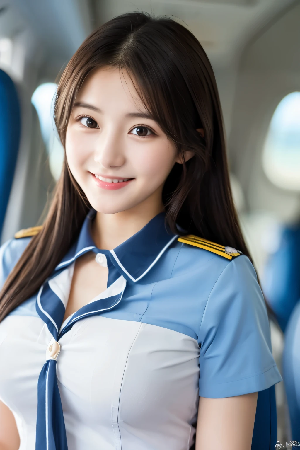 A 22-year-old with a cute, idol-like face and a baby face. Occupation: Flight Attendant Gentle and cute smile gently Medium size bust Uniforms designed to expose breasts Standing of the whole body Raw photo genuine real High definition Do not display copyright