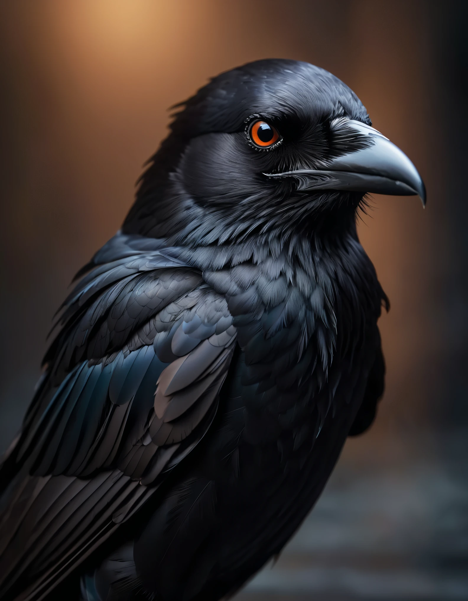 (best quality,4k,8k,highres,masterpiece:1.2),ultra-detailed,(realistic,photorealistic,photo-realistic:1.37),crow,black feathers,mysterious ambiance,detailed depiction,feather texture,crow eyes,staring ahead,dark background,surrealism,gothic,ethereal,vivid colors,subtle lighting