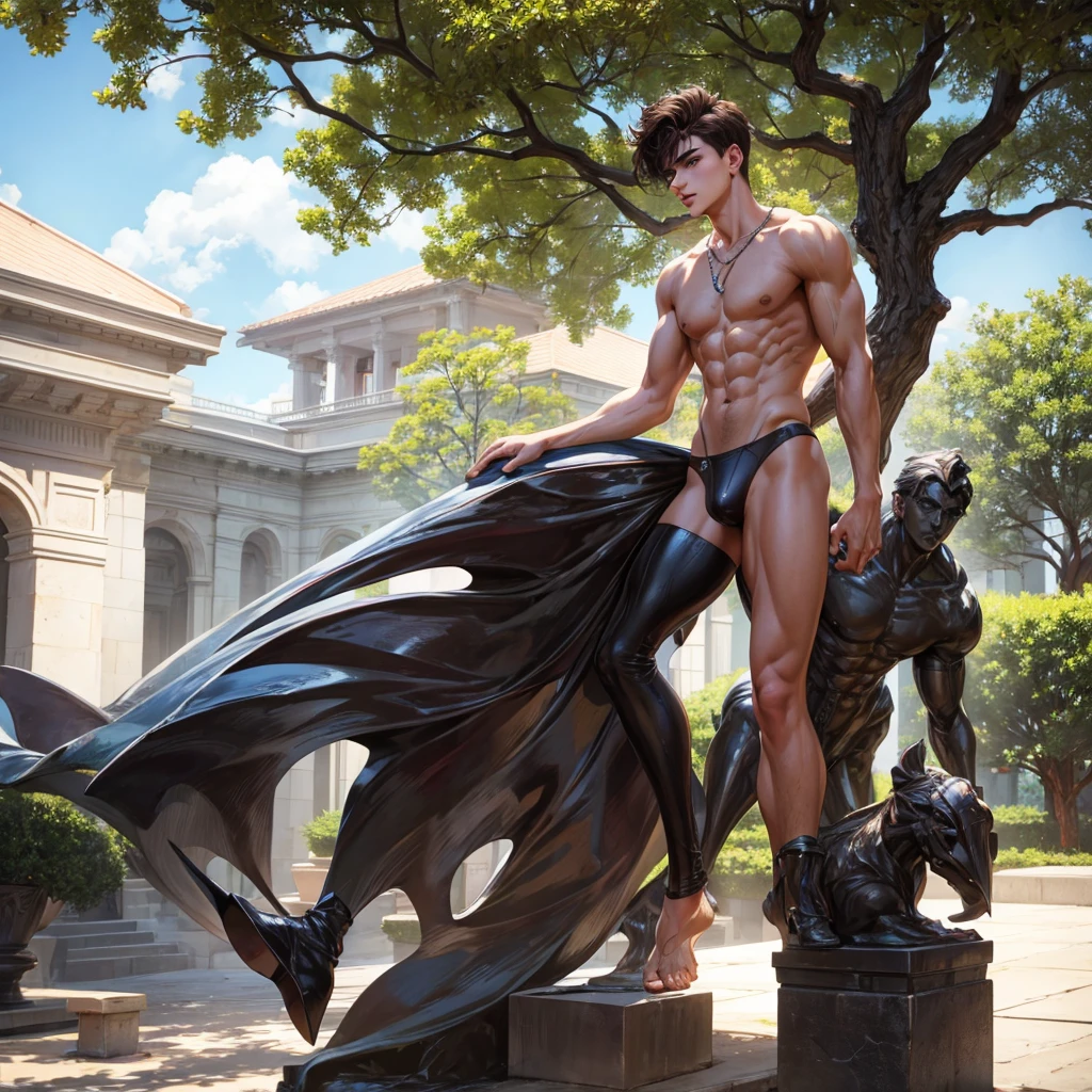 Sculptural body in a very beautiful 18-year-old boy outdoors male young man entire sculptural and beautiful body