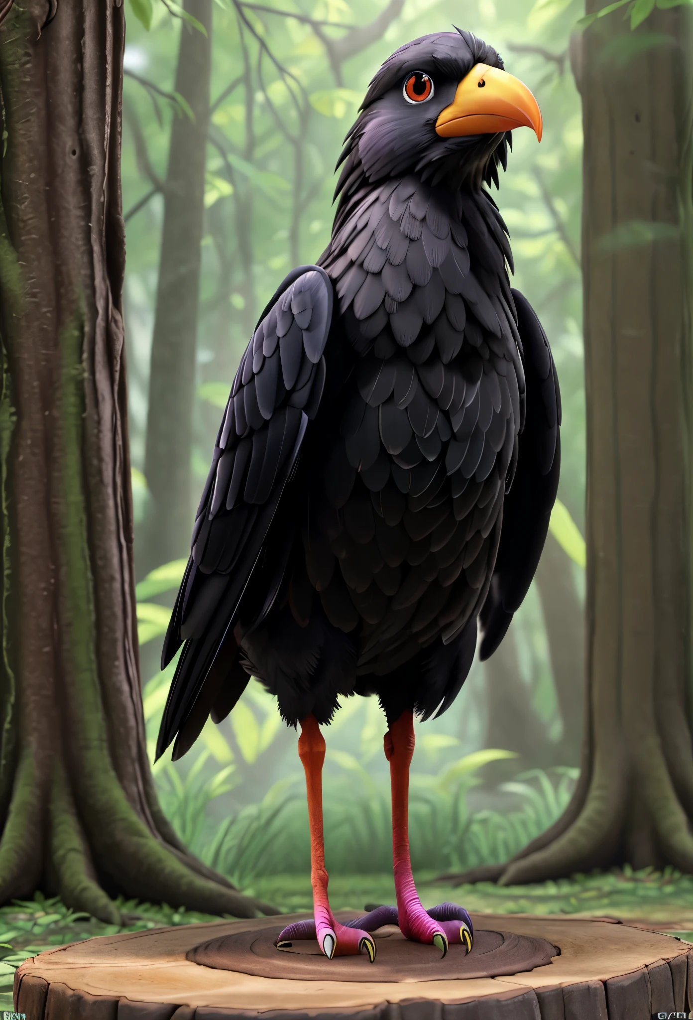 ,Black crow with colorful feathers,shimmering feathers,standing on ancient tree branch,mysterious forest background,(best quality,4k,8k,highres,masterpiece:1.2),ultra-detailed,(realistic,photorealistic,photo-realistic:1.37),vivid colors,sharp focus,studio lighting,physically-based rendering