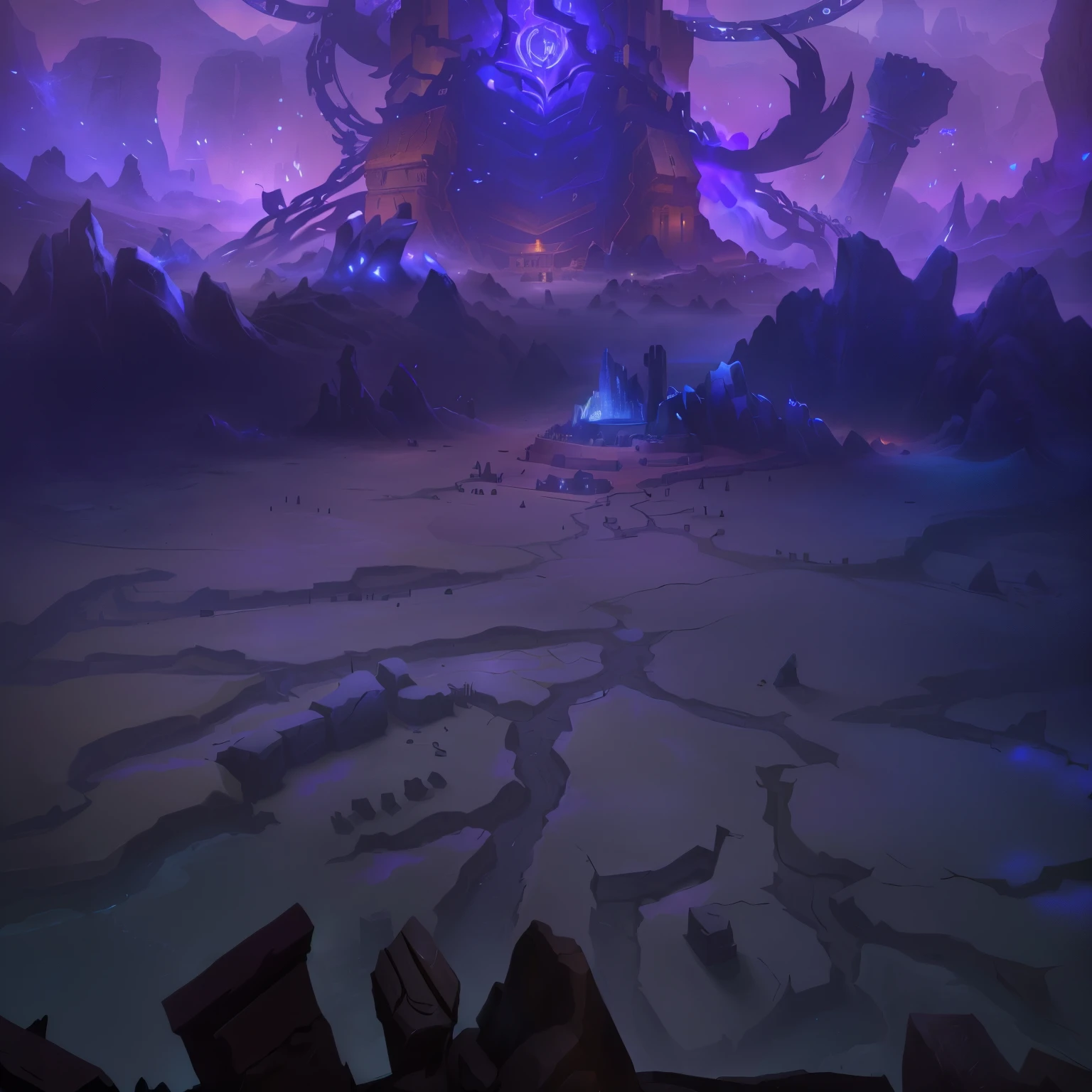 A close up of a purple and blue background with a giant tower - SeaArt AI