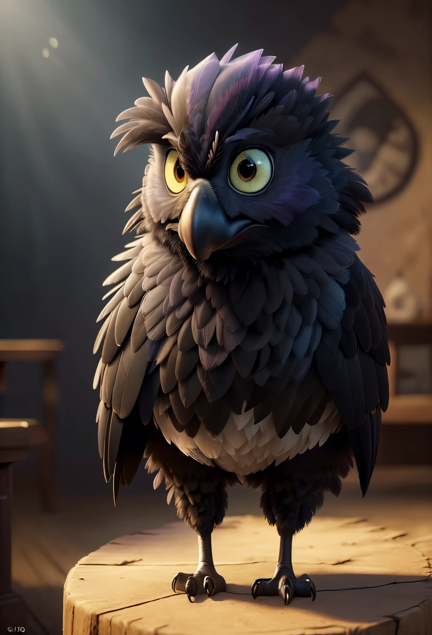 (best quality,4k,8k,highres,masterpiece:1.2),ultra-detailed,(realistic,photorealistic,photo-realistic:1.37),crow,black feathers,mysterious ambiance,detailed depiction,feather texture,crow eyes,staring ahead,dark background,surrealism,gothic,ethereal,vivid colors,subtle lighting