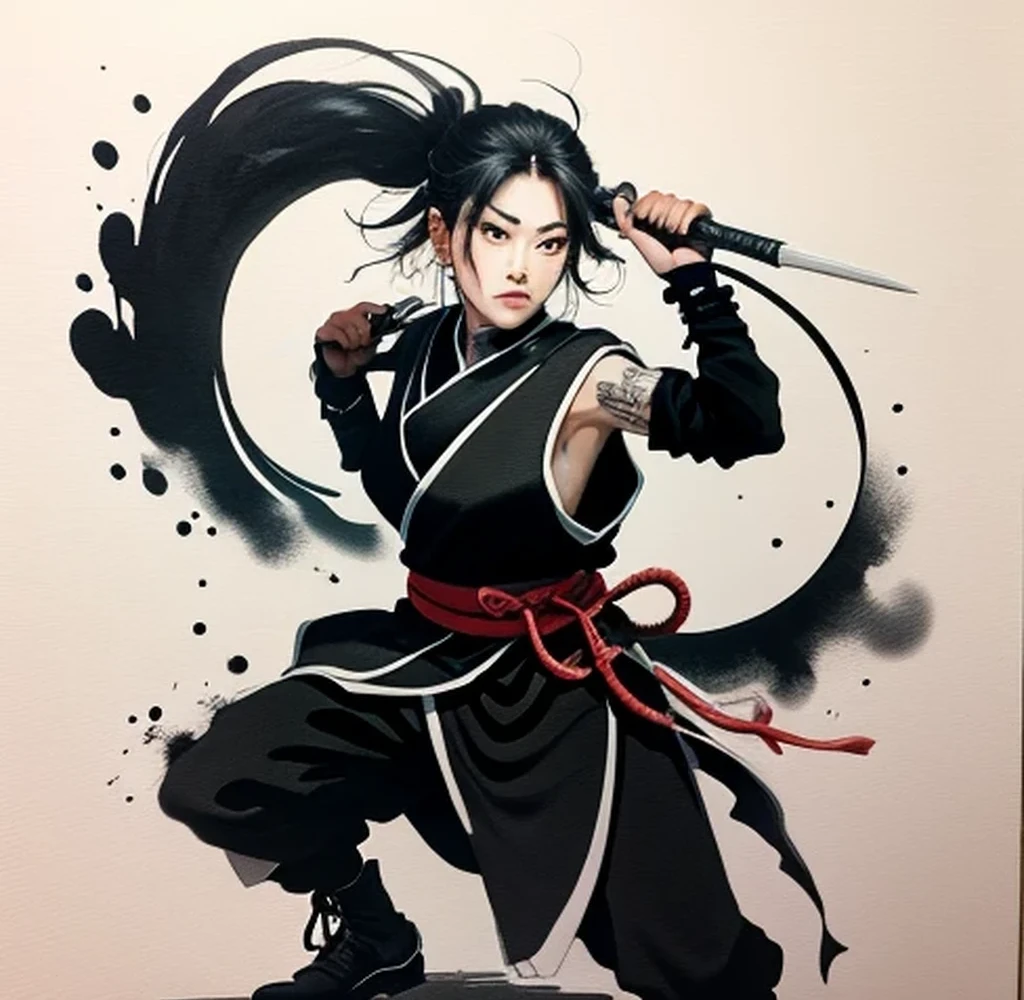 He has a knife in his right hand