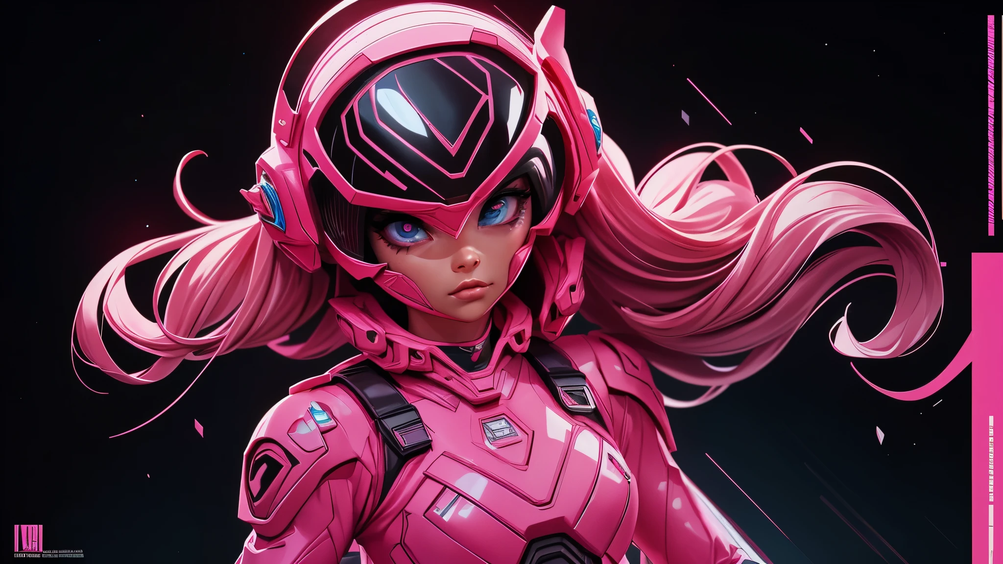 Portrait of a futuristic pink Power Ranger from space, fashion, editorial, fotografia editorial, capa de revista, 4k, boneca, intricate details, black studio background ::n_ low quality, full body, signature, mark, watermark, text, deformed, deformed eyes, deformed helmet, on the moon