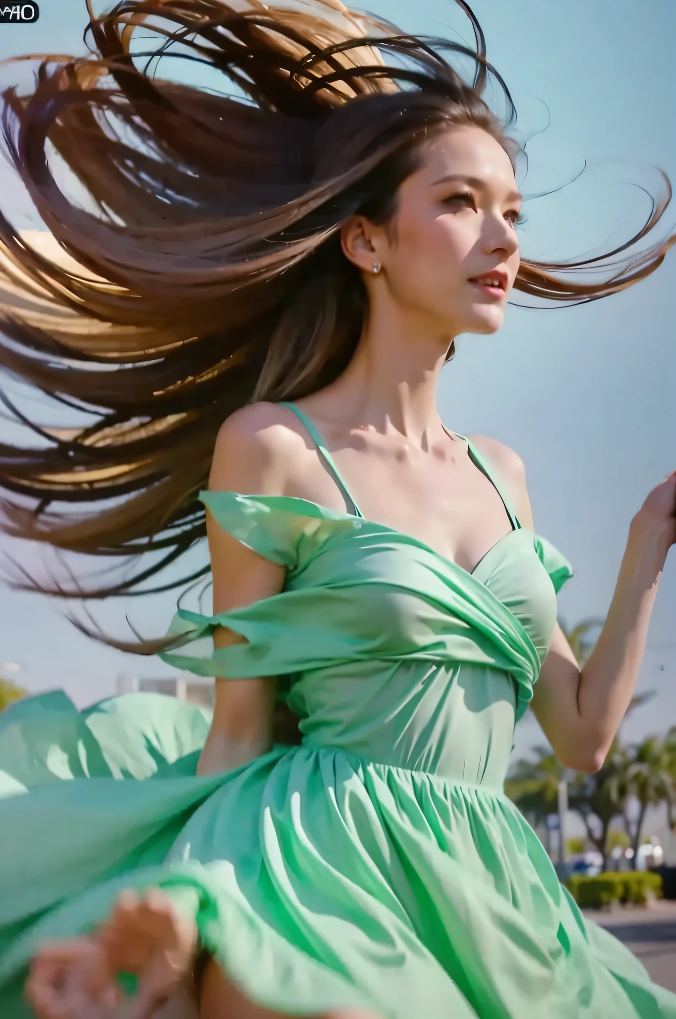 (masterpiece, highest quality:1.2), (highest quality, 4k, Super detailed, High resolution, masterpiece:1.2), bright summer day, outdoor, beautiful scenery, strong wind,A stunningly beautiful woman in a pink dress, Dresses and skirts fluttering in the wind (((female bust shot)))、 Dresses blown in the wind, Undulating fabric, swirling gust of wind, Scattered papers and debris floating in the air, long flowing black hair, wonderful eyes, lip whole, radiant smile, 、Slender curvaceous beauty, 、elegant posture, Photo with blurred bokeh background, bustling street (street:0.8), crowds of people々 (people々, crowd:1), Bright colors, High definition、soft and warm lighting.