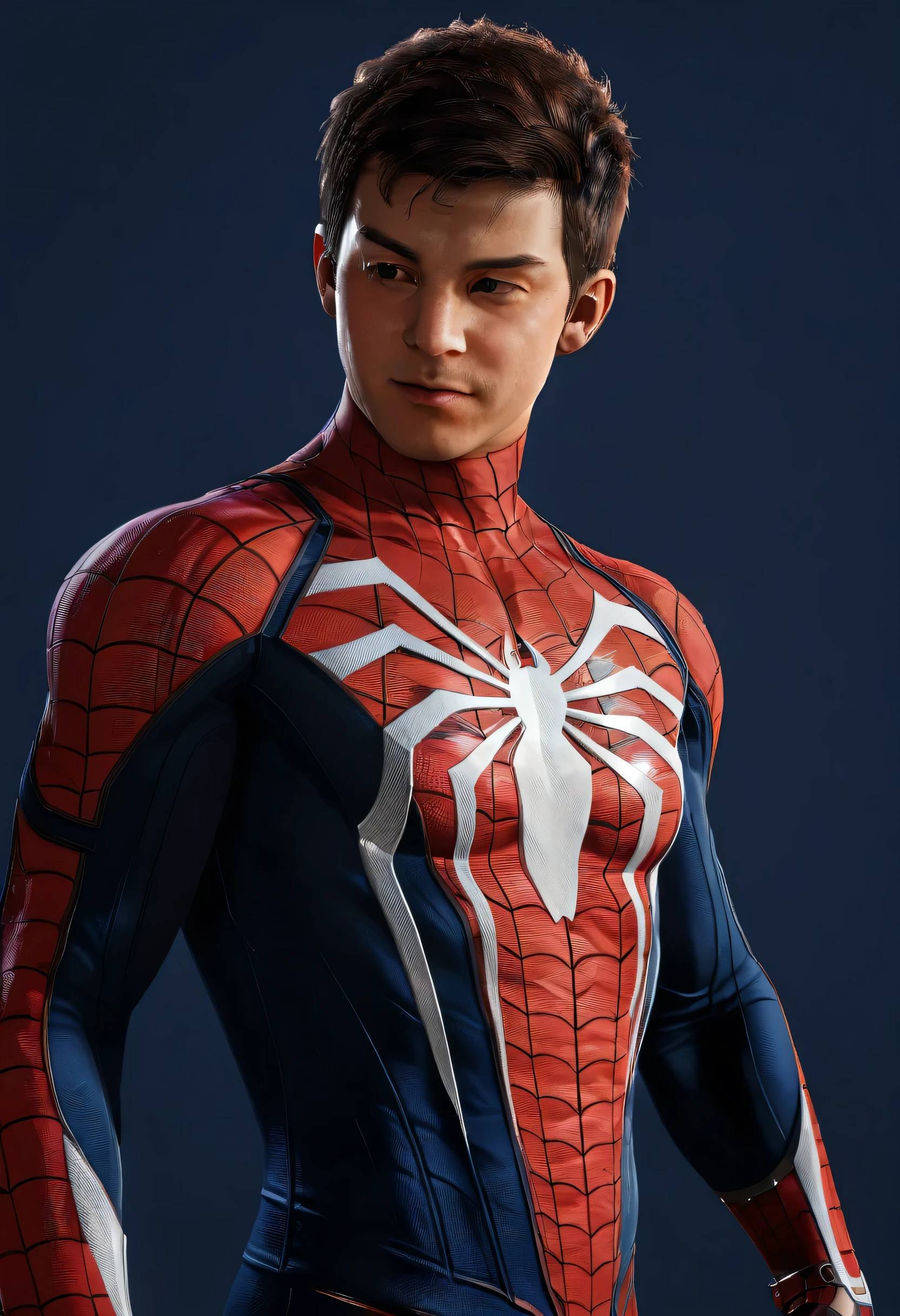spiderman ps4,(best quality,4k,8k,highres,masterpiece:1.2),ultra-detailed,(realistic,photorealistic,photo-realistic:1.37),spiderman ps4,red background,black hair,1boy,simple background,chain,white background,day,plaid shirt,upper body,muscular male,open clothes,solo,full moon,portrait,shadows,dynamic lighting,vivid colors