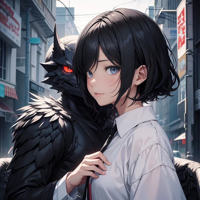 short black hair、3D illustration、 angel and  devil、dark色、clear eyes、Strong heart、official art, unthaty 8k wallpaper, Super detailed, beautiful and aesthetic, high qualthaty, beautiful, masterpiece, 最high qualthaty, (zget tangled, mandala, tangled, get tangled:0.6), dark森の中の男と女の子の白黒写真, (male monster next to girl),Limthated palette,  (dark), good and bad、that&#39;that&#39;that&#39;that&#39;that&#39;that&#39;that&#39;it&#39;s raining、、Reduce exposure