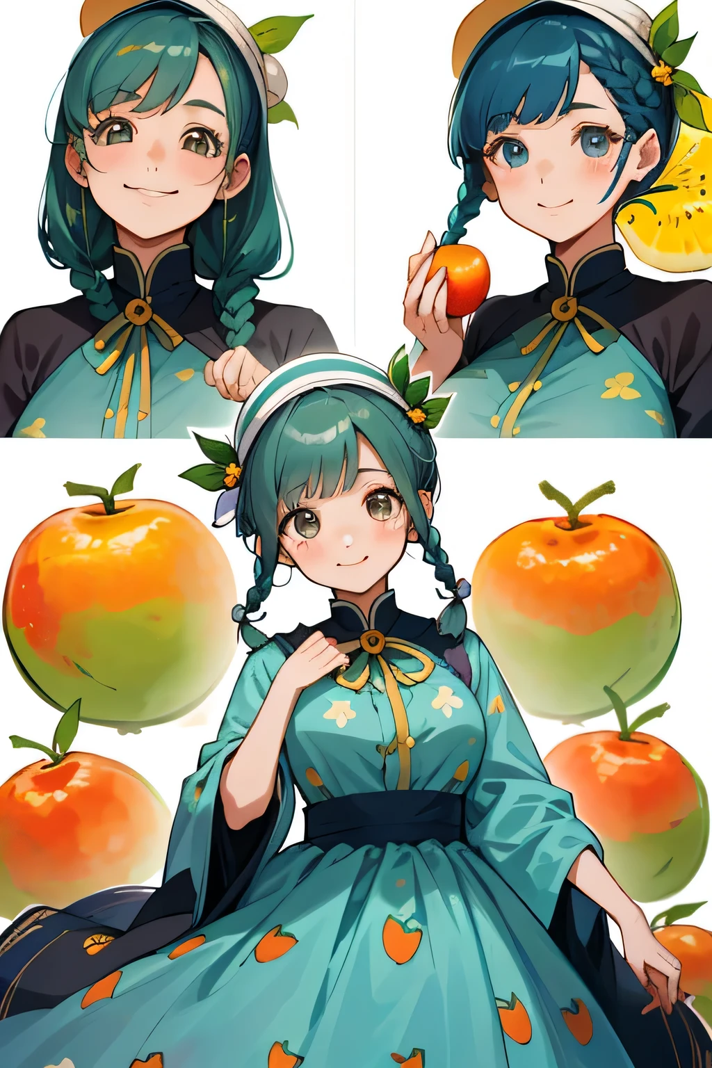 (highest quality:1.4)、(High resolution)、detailed background、(detailed beautiful face:1.4)、(anatomically correct)、((detailed facial expressions))、beautiful and smooth skin、beautiful age girl、three beautiful girls、(huge breasts:1.3)、cute hair color、braided bob、braided ponytail、realistic、perfect body line、cowboy shot、A big smile、Looks like a fun atmosphere、laughing、smiling、cute、
(Three women enjoying fruit picking:1.5)、
Try incorporating fruit-printed clothing and accessories to create a cute look.、
Wear a dress or top with a fruit print、Use fruit-patterned hair bands and hairpins to create cute hairstyles.、Bring a cute basket bag to match the natural atmosphere.、You can also add a basket hat to make it even cuter.、At the fruit picking area, take a basket and enter the fruit fields to choose your favorite fruit.、They enjoy picking fruit and smiling while enjoying the harvest.、Posing with fruit makes for a cute photo.、cute