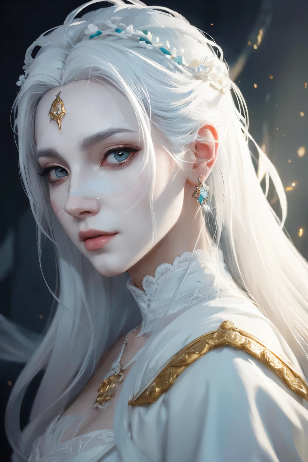 a close up of a woman with white hair and a white mask, beautiful character painting, guweiz, artwork in the style of guweiz, white haired deity, by Yang J, epic exquisite character art, stunning character art, by Fan Qi, by Wuzhun Shifan, guweiz on pixiv artstation