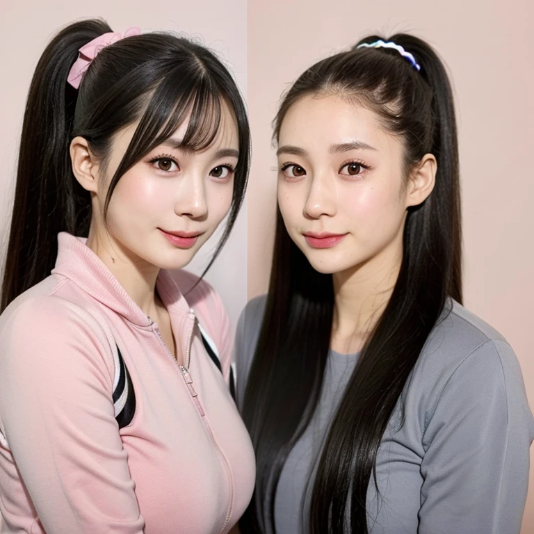 (kawaii 24 year-old Japanese girl, Nogizaka idol, Korean idol), healthy female athlete body, (glossy black hair, high ponytail, short length ponytail, ponytail must be on behind the body, bangs:1.3), (forehead without wrinkles:0.8), (rounded face, black eyes, single eyelid, no makeup, soft smiling:1.2), (wearing light pink track jackets:1.3), (flat chest, extra small breasts), (looking at viewer:1.2), BREAK, (track and field background:1.3), (dynamic angle:1.3), face focus, BREAK, (masterpiece, best quality, photo realistic, official art:1.4), (UHD, 8K quality wallpaper, high resolution, raw photo, golden ratio:1.2), (shiny skin), professional lighting, physically based rendering, award winning, (perfect anatomy, highly detailed skin, extremely detailed face and eyes), Carl Zeiss 85 mm F/1.4, depth of field, 1girl, solo,