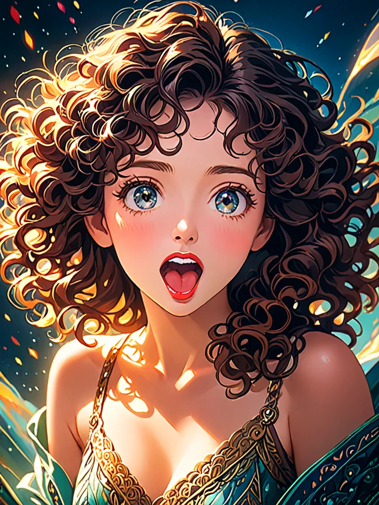 Center,

Half Body of 

A passionately exciting [Woman:Maude Adams:0.1] with her mouth half open sensually,  

Dark curly Hair,

Half Body,

, ultra-detailed, film photography, light leaks, Larry Bud Melman, trending on artstation, sharp focus, studio photo, intricate details, highly detailed, by greg rutkowski