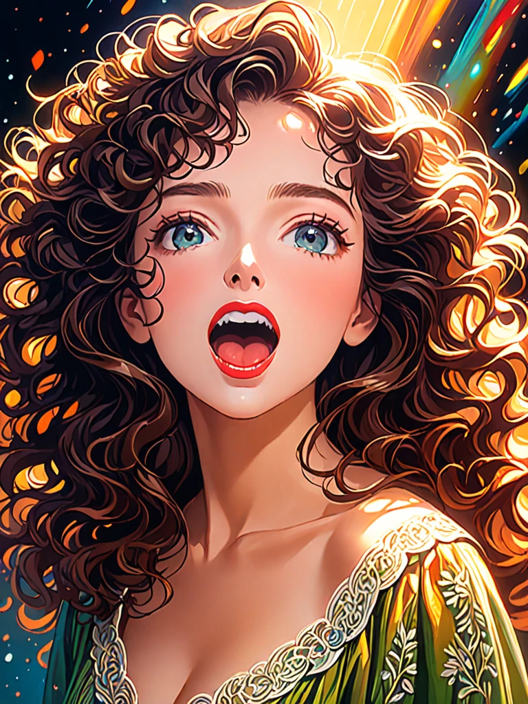 Center,

Half Body of 

A passionately exciting [Woman:Maude Adams:0.1] with her mouth half open sensually,  

Dark curly Hair,

Half Body,

, ultra-detailed, film photography, light leaks, Larry Bud Melman, trending on artstation, sharp focus, studio photo, intricate details, highly detailed, by greg rutkowski